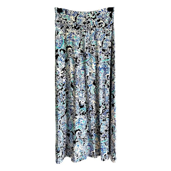 Cynthia Rowley Paisley Print Boho Long Maxi Skirt Blue Turquoise Black White Med - Picture 1 of 6